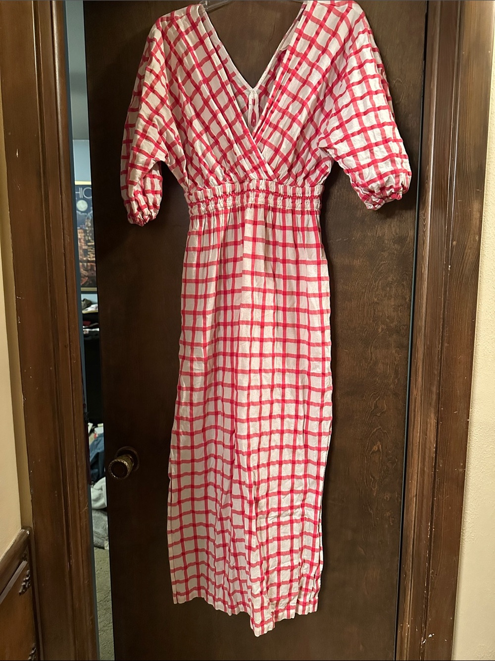Mara Hoffman Red and White Checked Maxi Dress